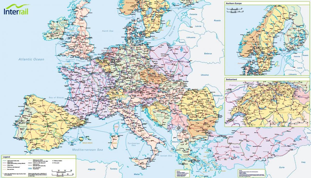 ನಕ್ಷೆ interrail ಸ್ವಿಜರ್ಲ್ಯಾಂಡ್ 